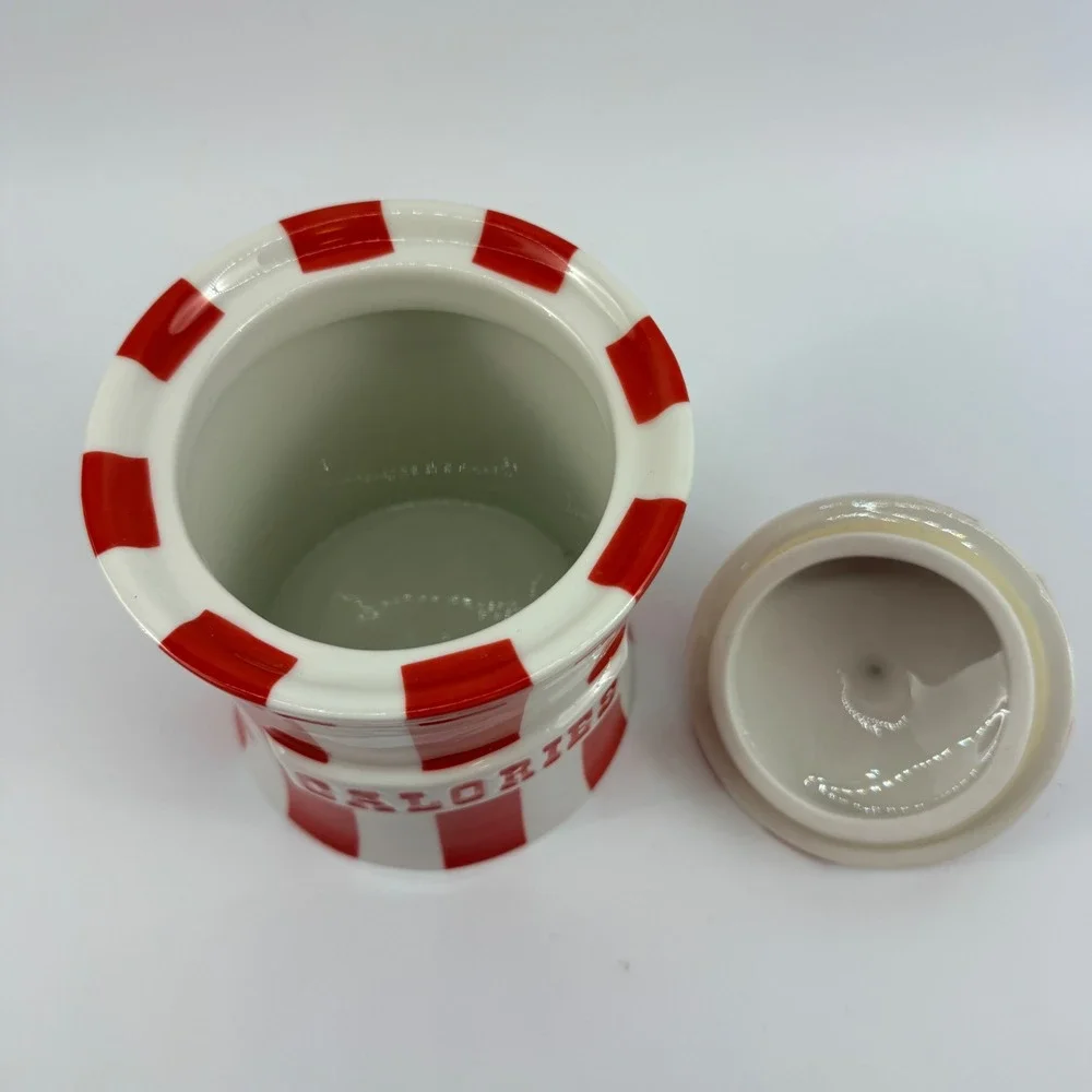 Retired Jonathan Adler Vice Calories Red White Stripe Porcelain Canister Jar